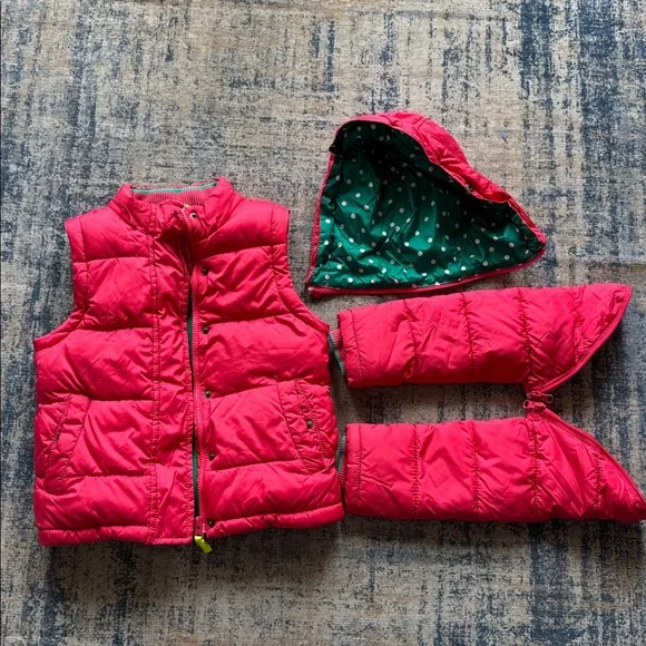 Mini Boden Red Convertible Jacket with Green Polka Dot Lining - Size 4-5 - Picture 10 of 12